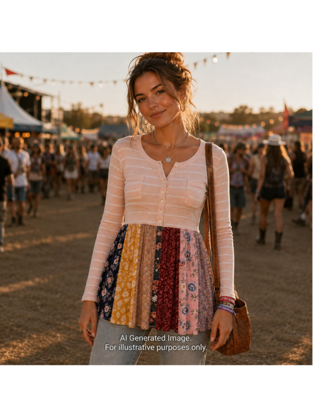 Young Threads Patchwork Babydoll Top Womens L XL Boho Festival Indie NWT India